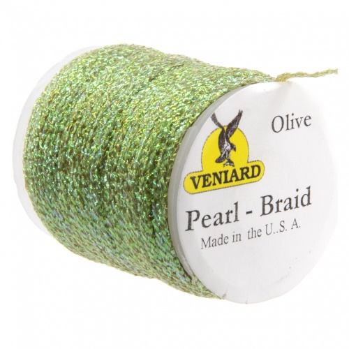 Veniard Pearl Flat Braid Olive (Pack 12 Spools) Fly Tying Materials